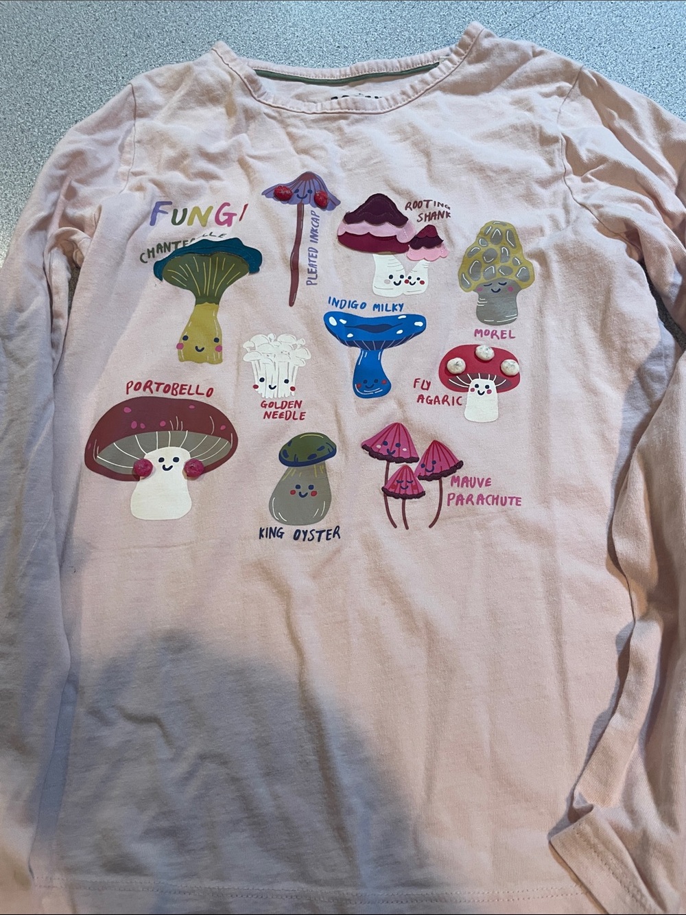 Mini Boden Light Pink Long Sleeve Tee with Colorful Mushroom Graphic